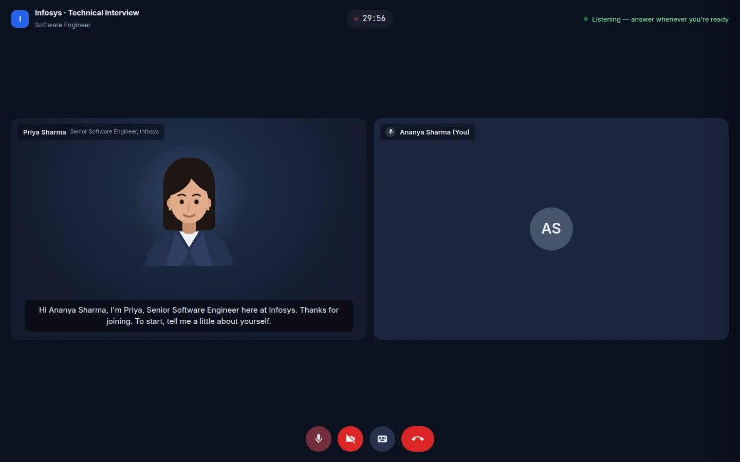 Video-call interview with an AI interviewer